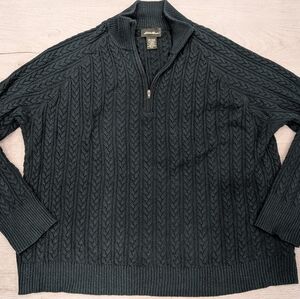 Eddie Bauer Dark Green 1/4 Zip Cable Knit Angora Rabbit Cashmere Sweater Sz XXL